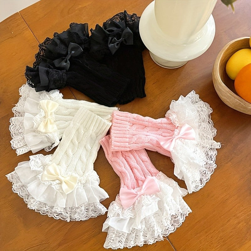 Multilayer Lace Twist Knit Gloves