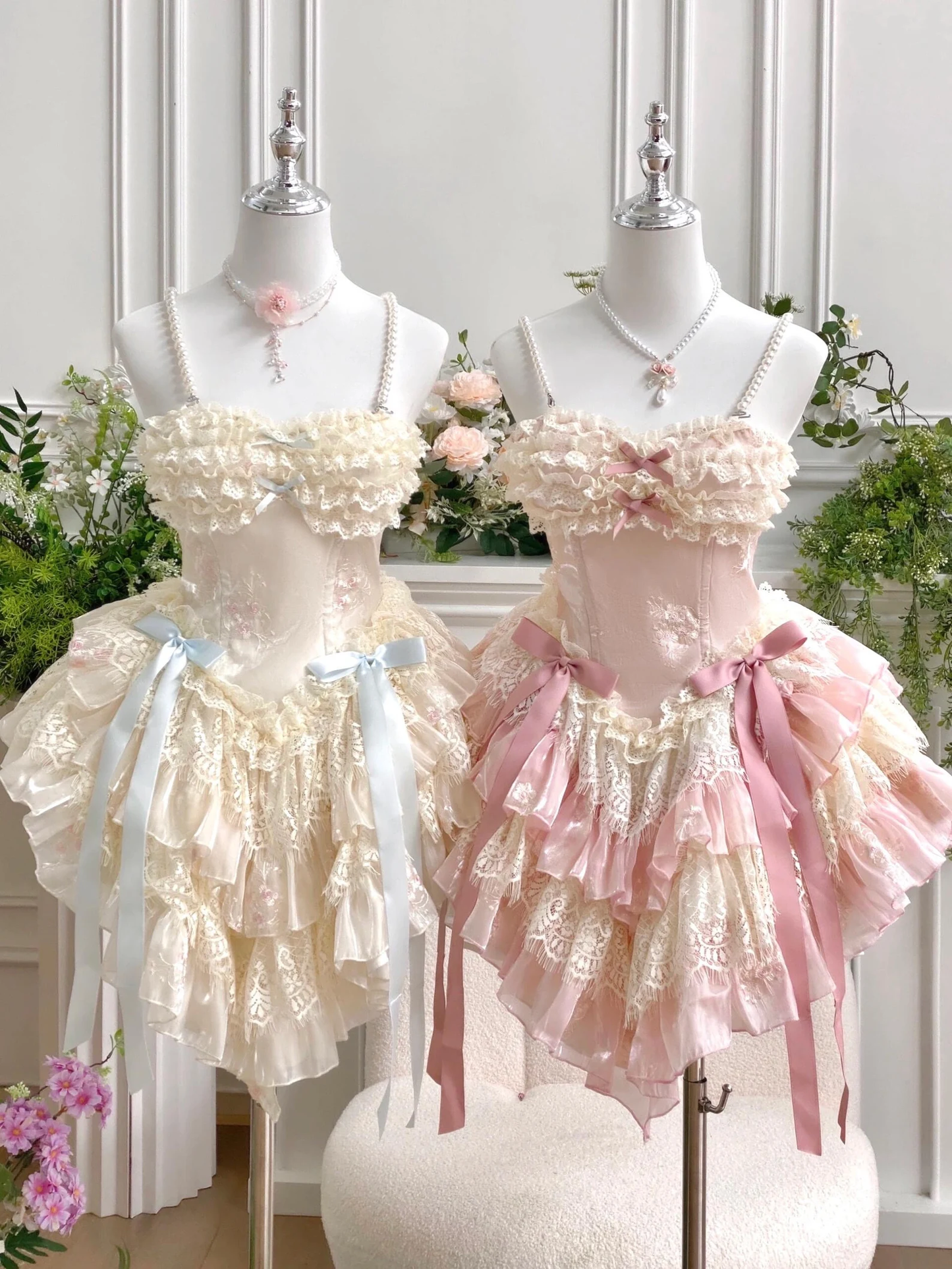 Pink Lace Marie Antoinette Style Short Dress
