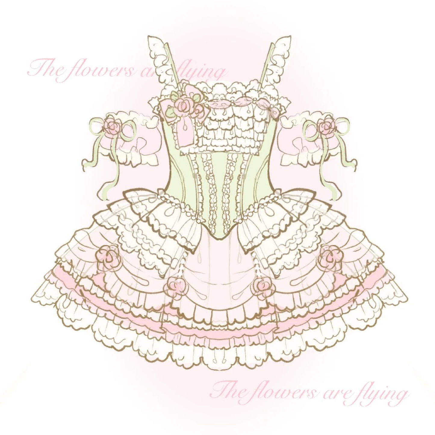 Rose Sweet Tea Lace Marie Antoinette Style Short Dress Set