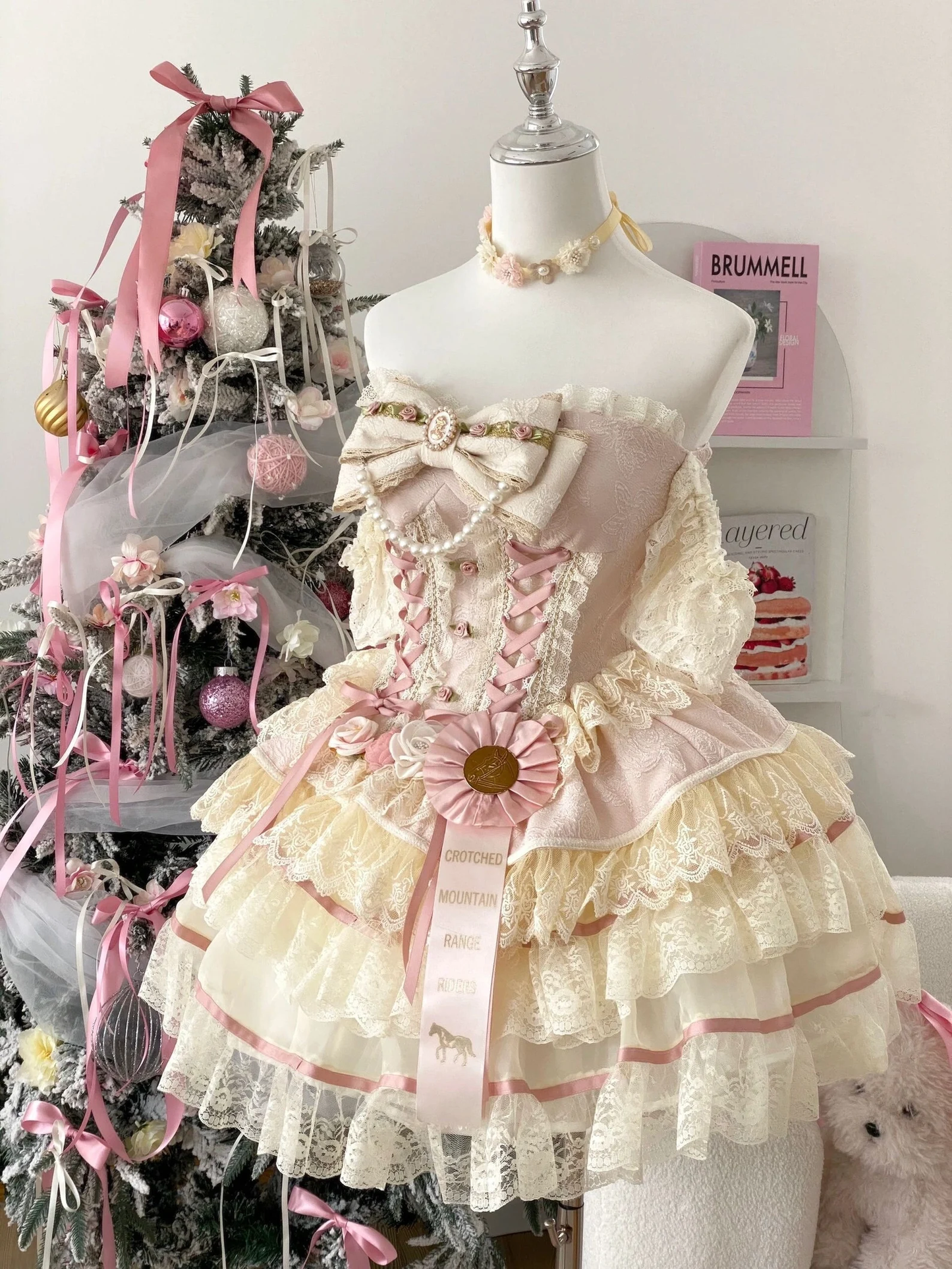 Rose Sweet Tea Lace Marie Antoinette Style Short Dress Set