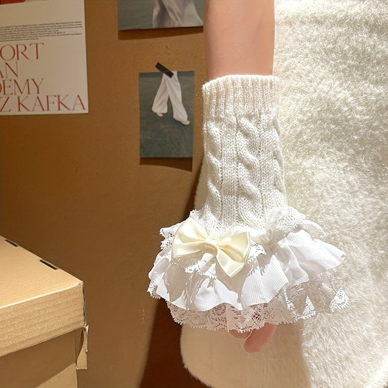 Multilayer Lace Twist Knit Gloves