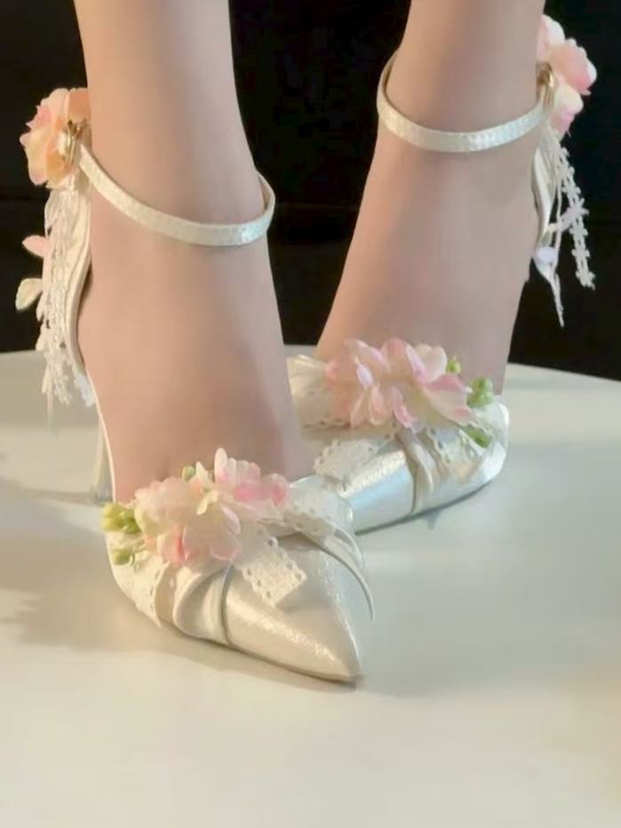 Pink Purple Flower High Heels Paris Wedding Shoes