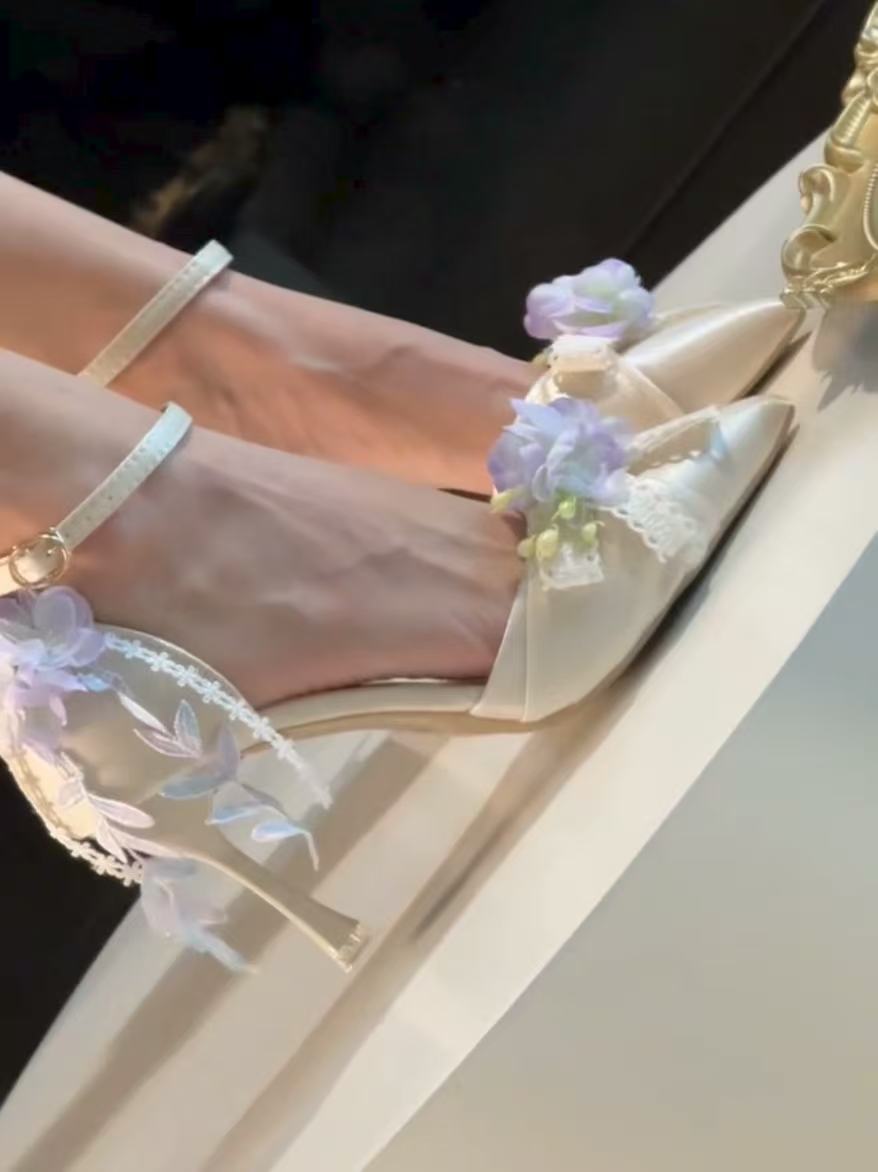 Pink Purple Flower High Heels Paris Wedding Shoes