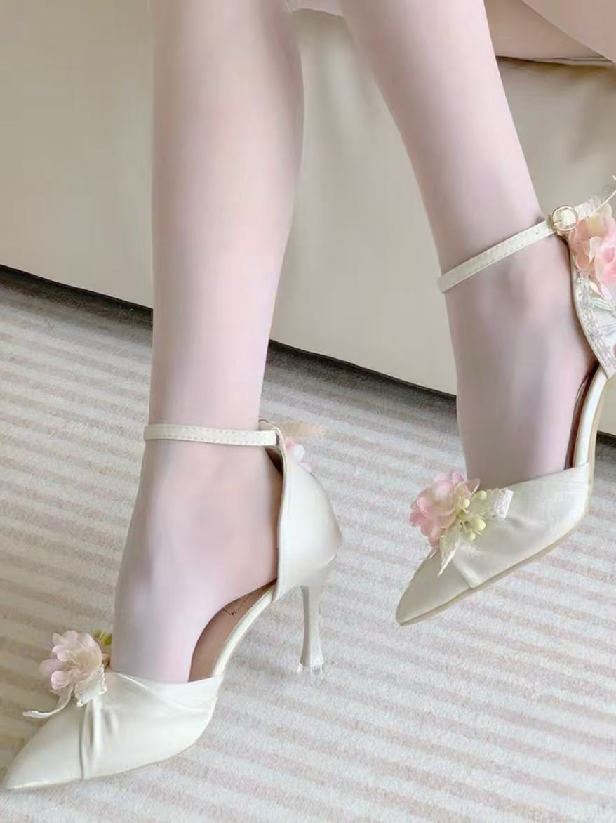 Pink Purple Flower High Heels Paris Wedding Shoes