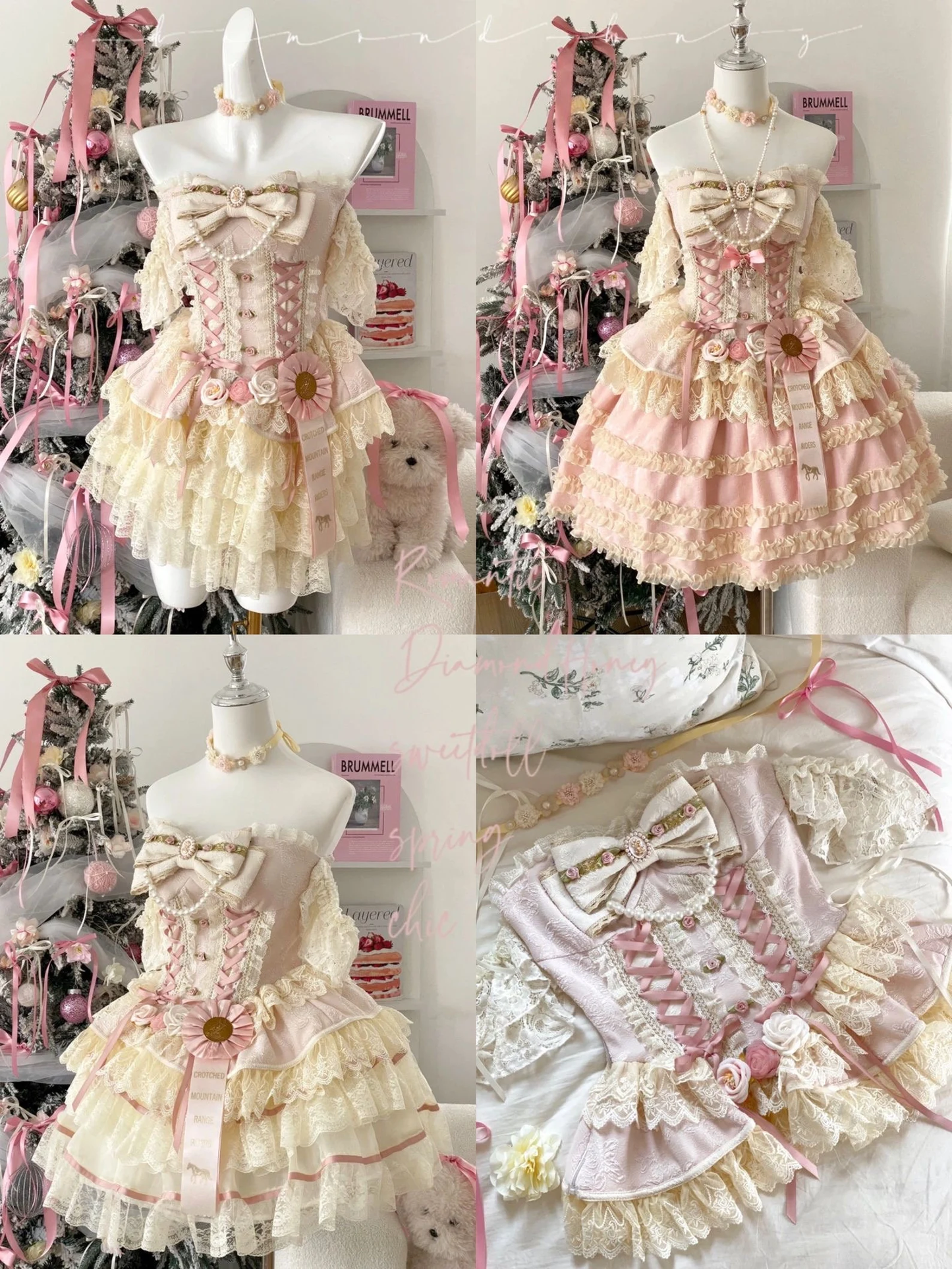 Rose Sweet Tea Lace Marie Antoinette Style Short Dress Set