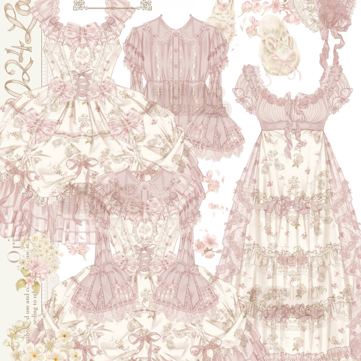 Pink and Red Floral Marie Antoinette Style Short Dress