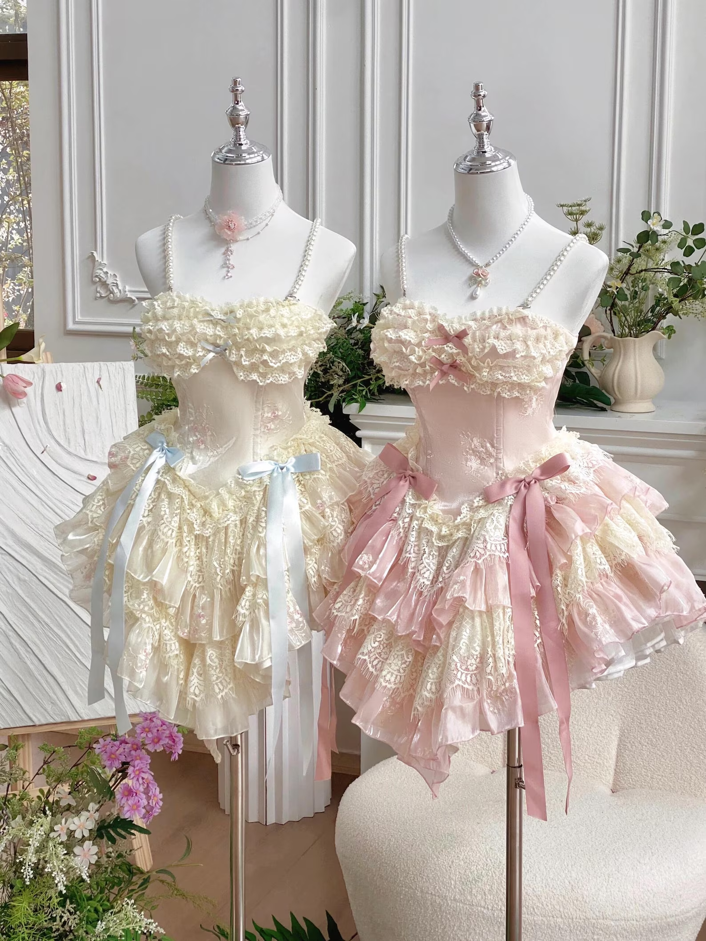 Pink Lace Marie Antoinette Style Short Dress