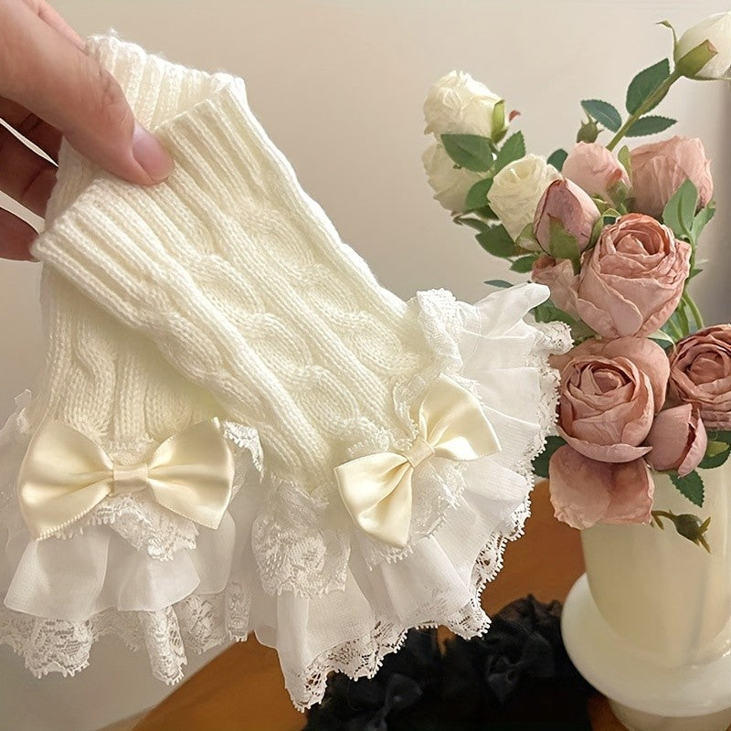 Multilayer Lace Twist Knit Gloves
