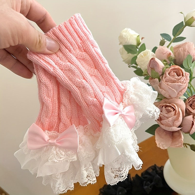 Multilayer Lace Twist Knit Gloves