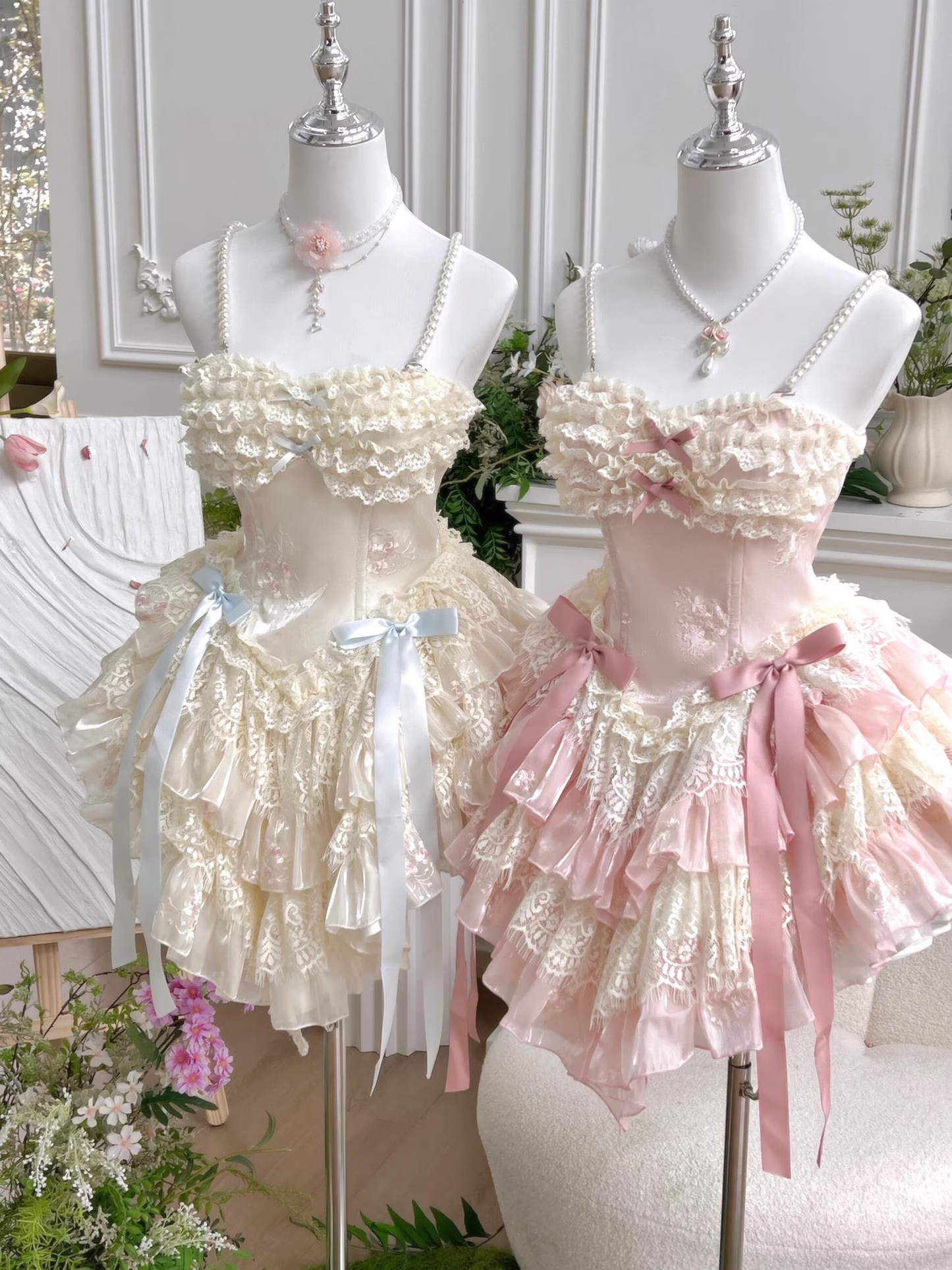 Pink Lace Marie Antoinette Style Short Dress