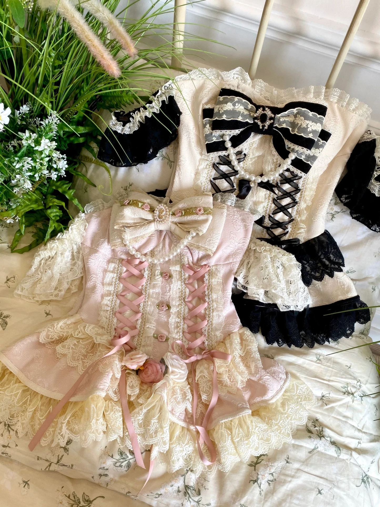 Rose Sweet Tea Lace Marie Antoinette Style Short Dress Set
