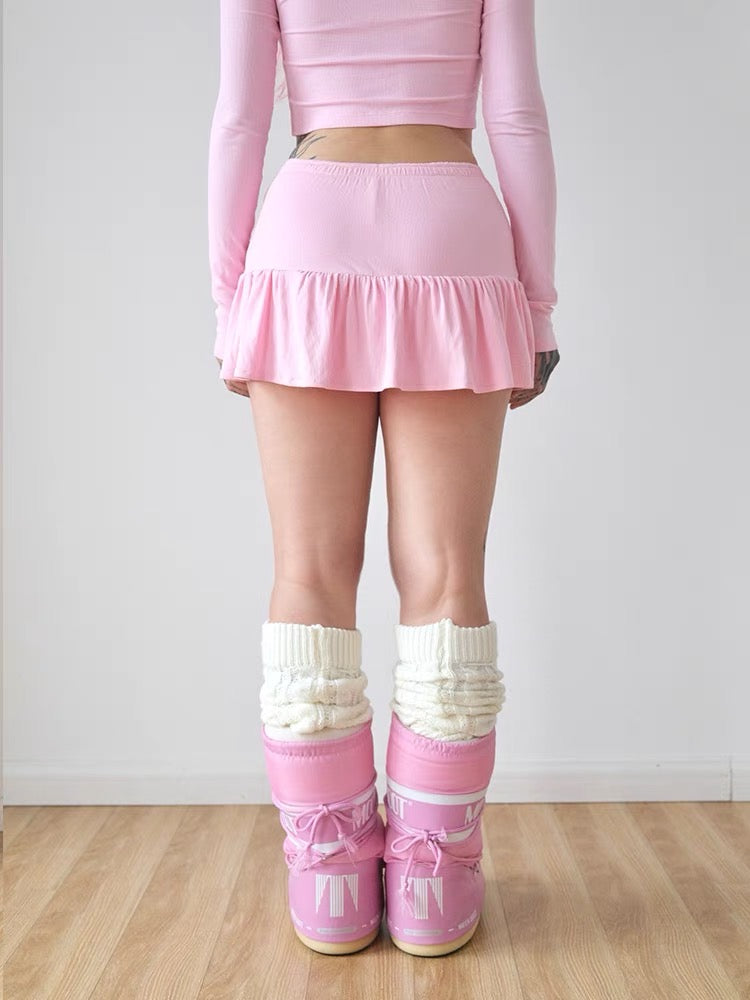 ♡ Pink Bow Balletcore Pleated Mini Skirt ♡