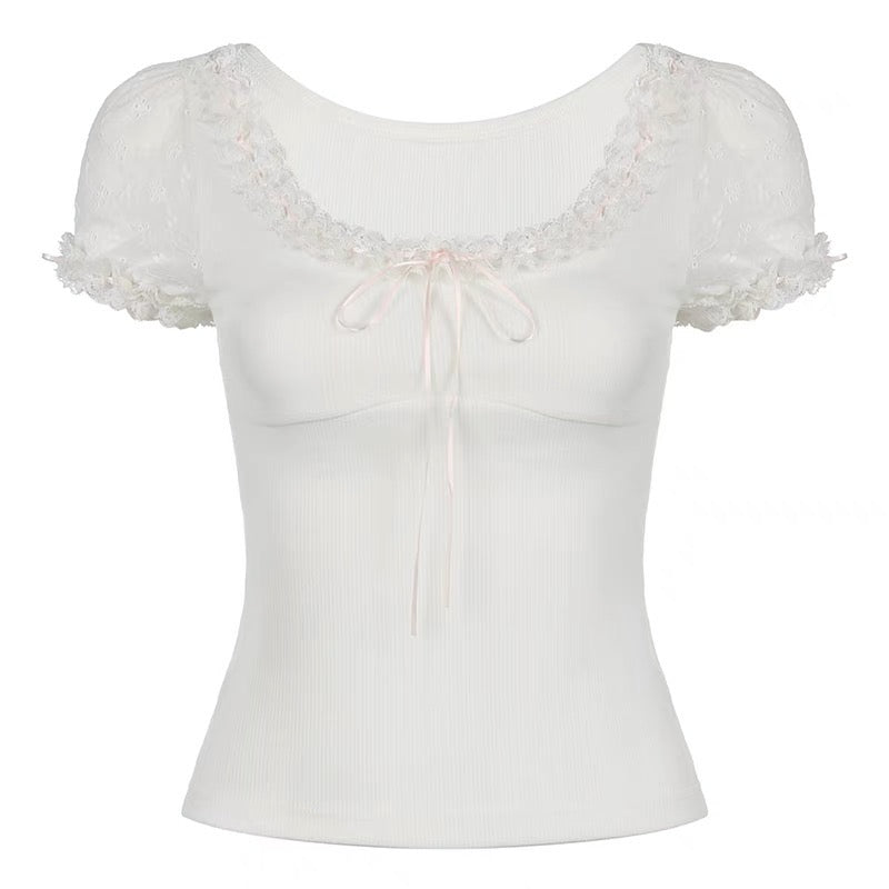 White Coquette Bow Top