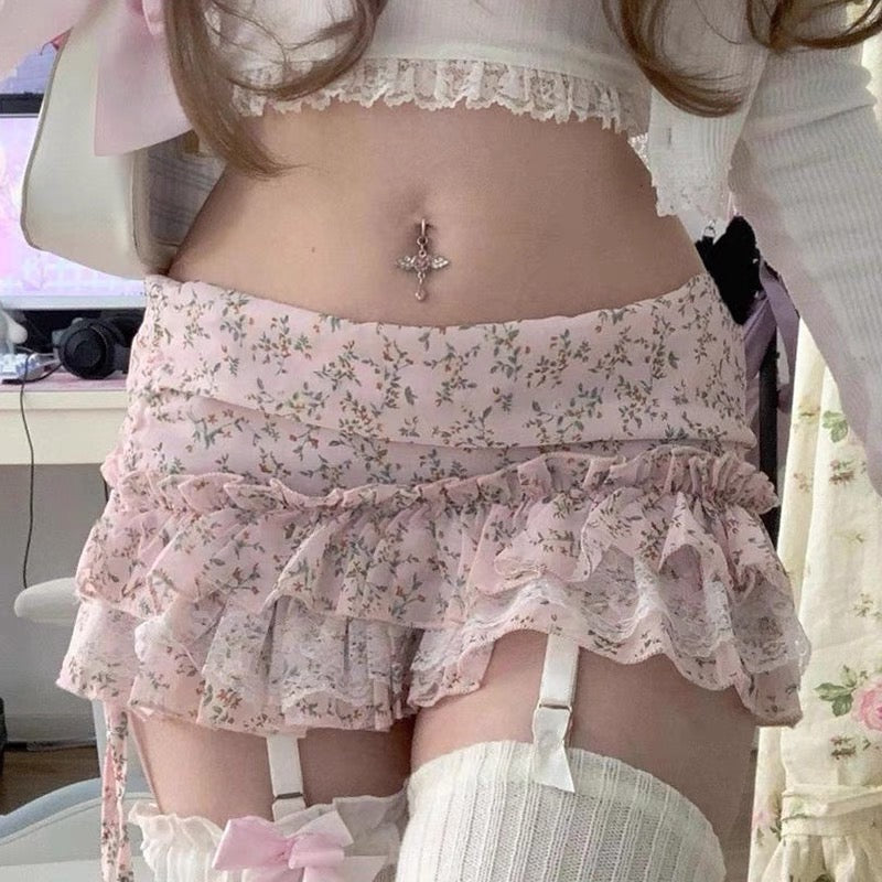 Pink Sweetheart French Floral Mini Skirt