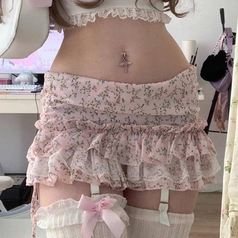Pink Sweetheart French Floral Mini Skirt