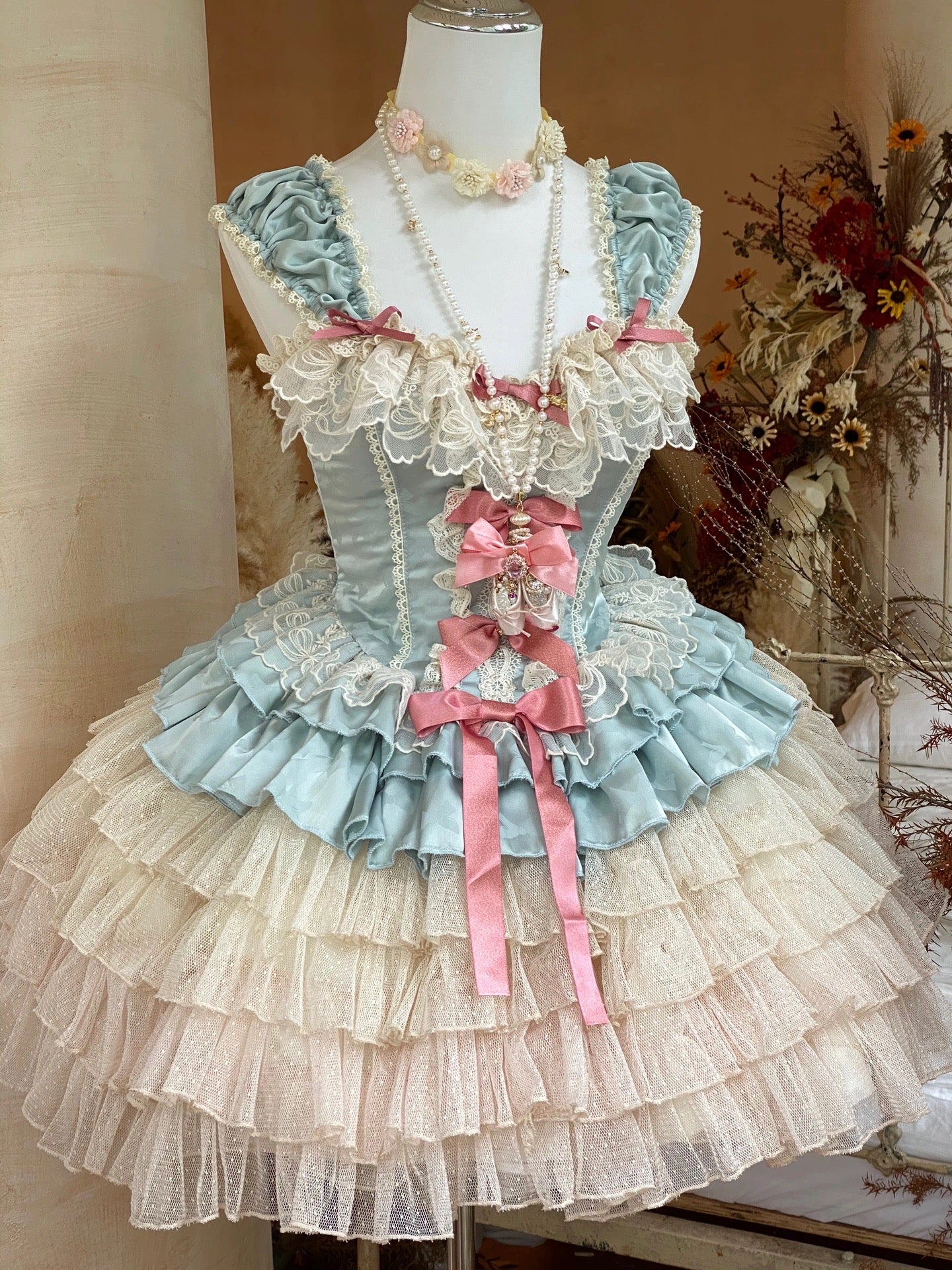 Blue Lace Marie Antoinette Style Short Dress Heart of Doll Blue Lace Marie Antoinette Style Short Dress Heart of Doll