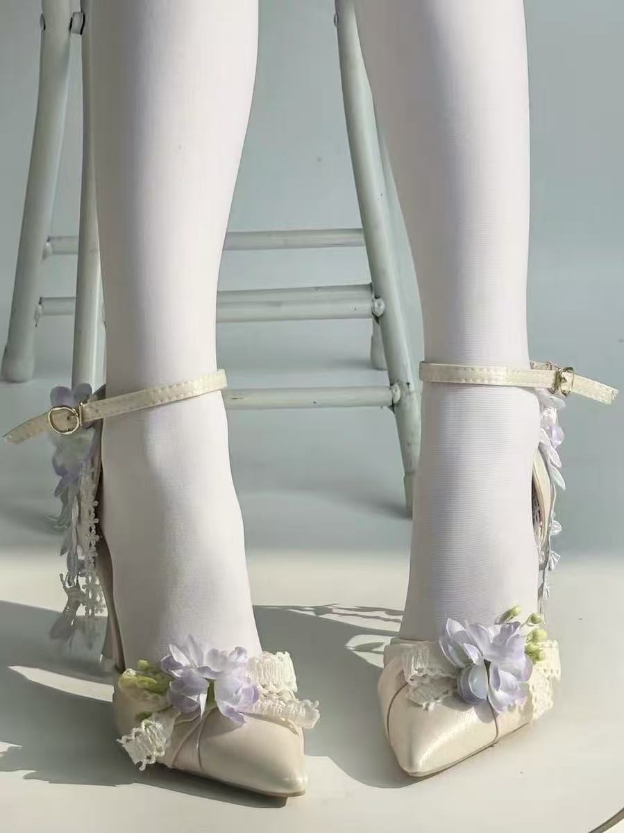 Pink Purple Flower High Heels Paris Wedding Shoes