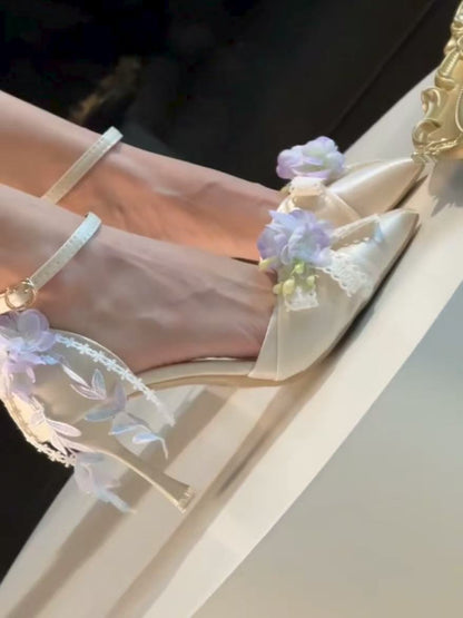 Pink Purple Flower High Heels Paris Wedding Shoes