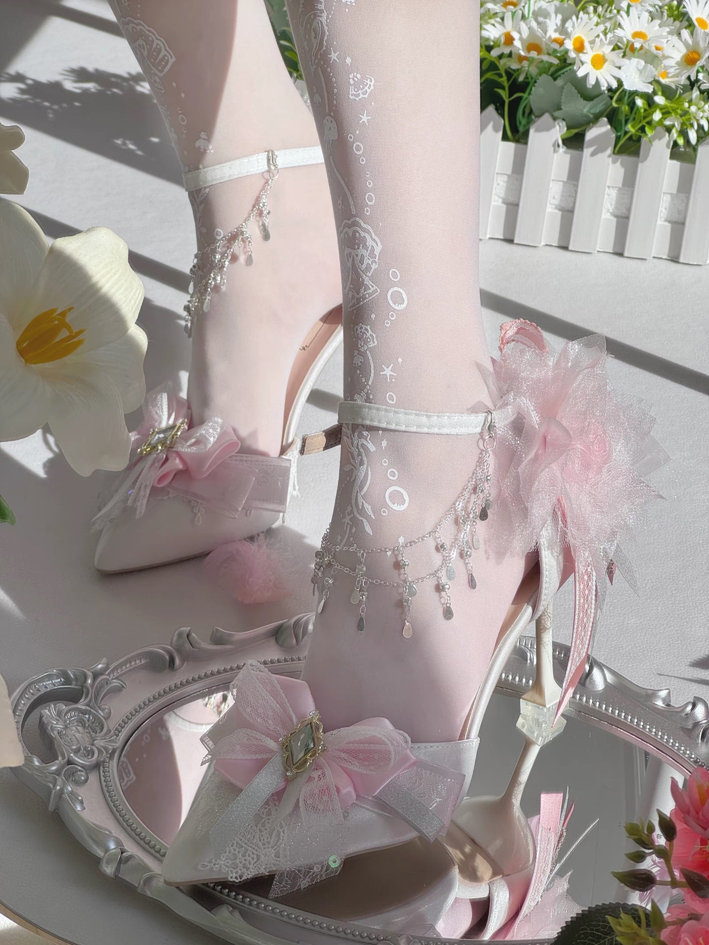 Pink Purple Flower High Heels Paris Wedding Shoes