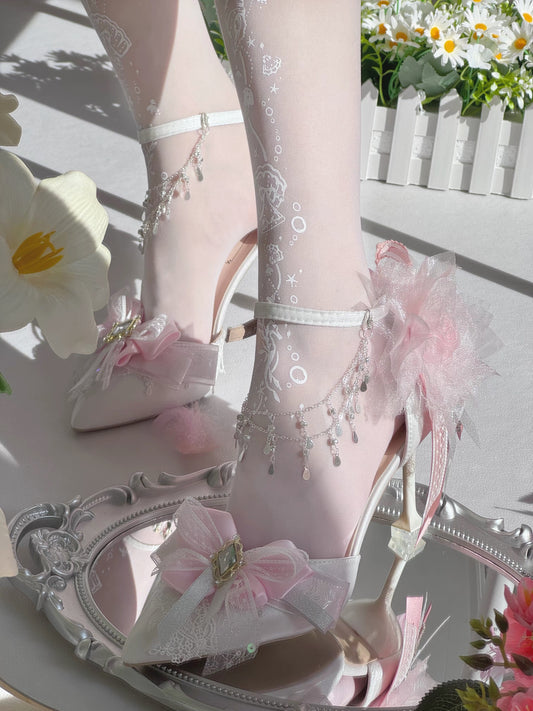 Pink Purple Flower High Heels Paris Wedding Shoes