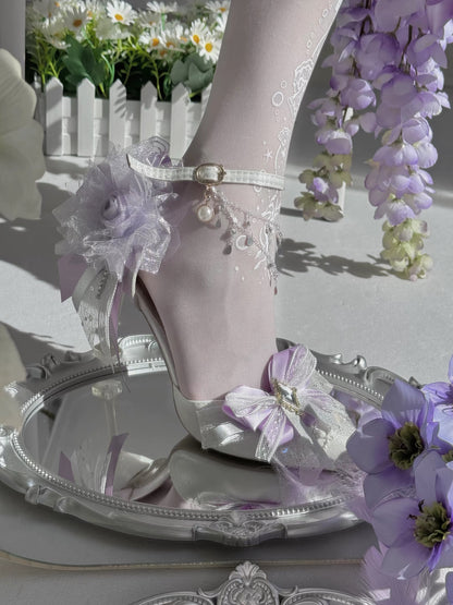 Pink Purple Flower High Heels Paris Wedding Shoes