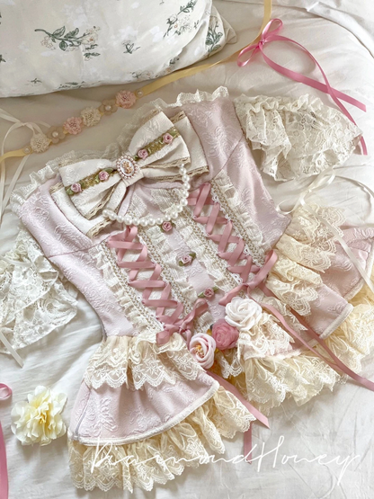 Rose Sweet Tea Lace Marie Antoinette Style Short Dress Set