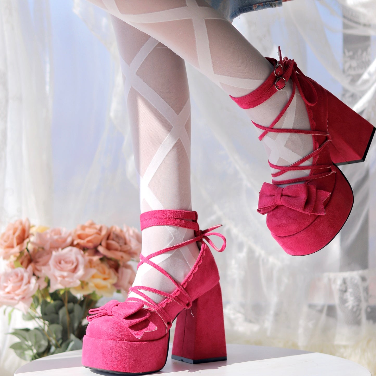 ♡ Confession Rose ♡ - Бархатные туфли Долли на высоких каблуках