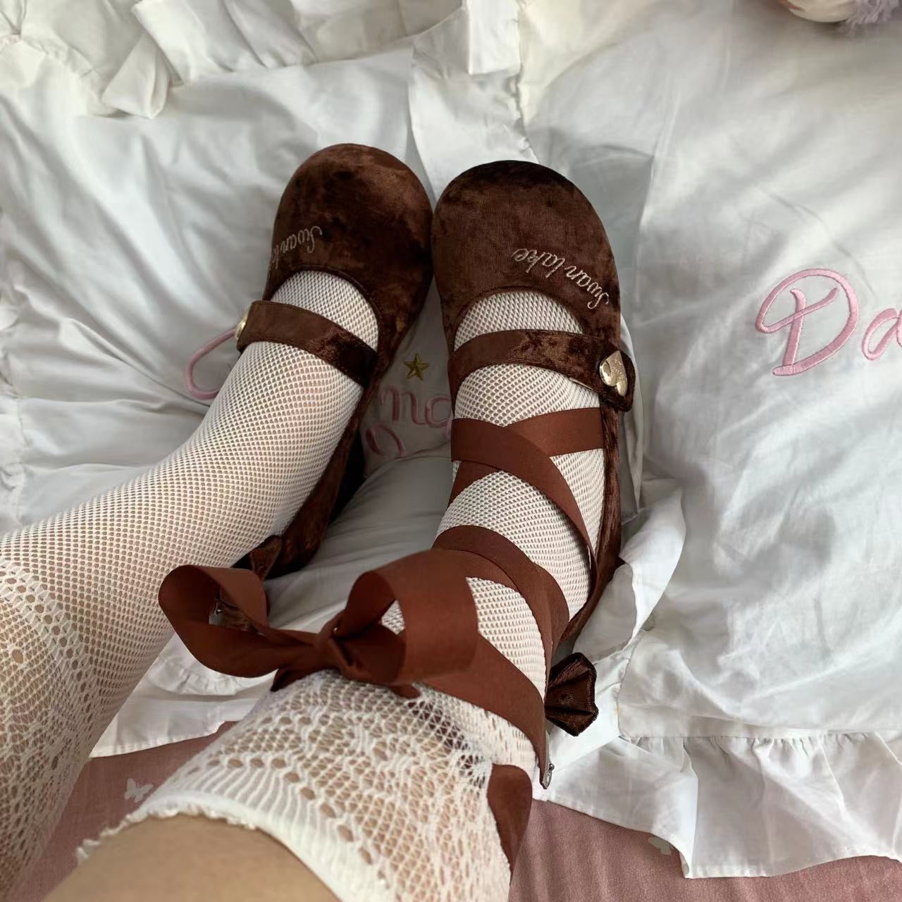 ♡ Baby Ballet ♡ - Бархатные туфли Долли на высоких каблуках