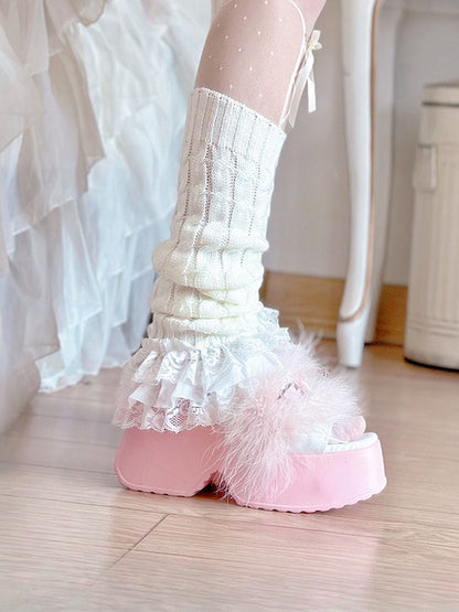 ♡ Swan's Tear ♡ - Feathered Platform Sandals