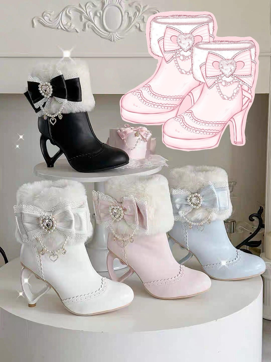 ♡ Otome Sugar ♡ - Heart Heel Ankle Boots