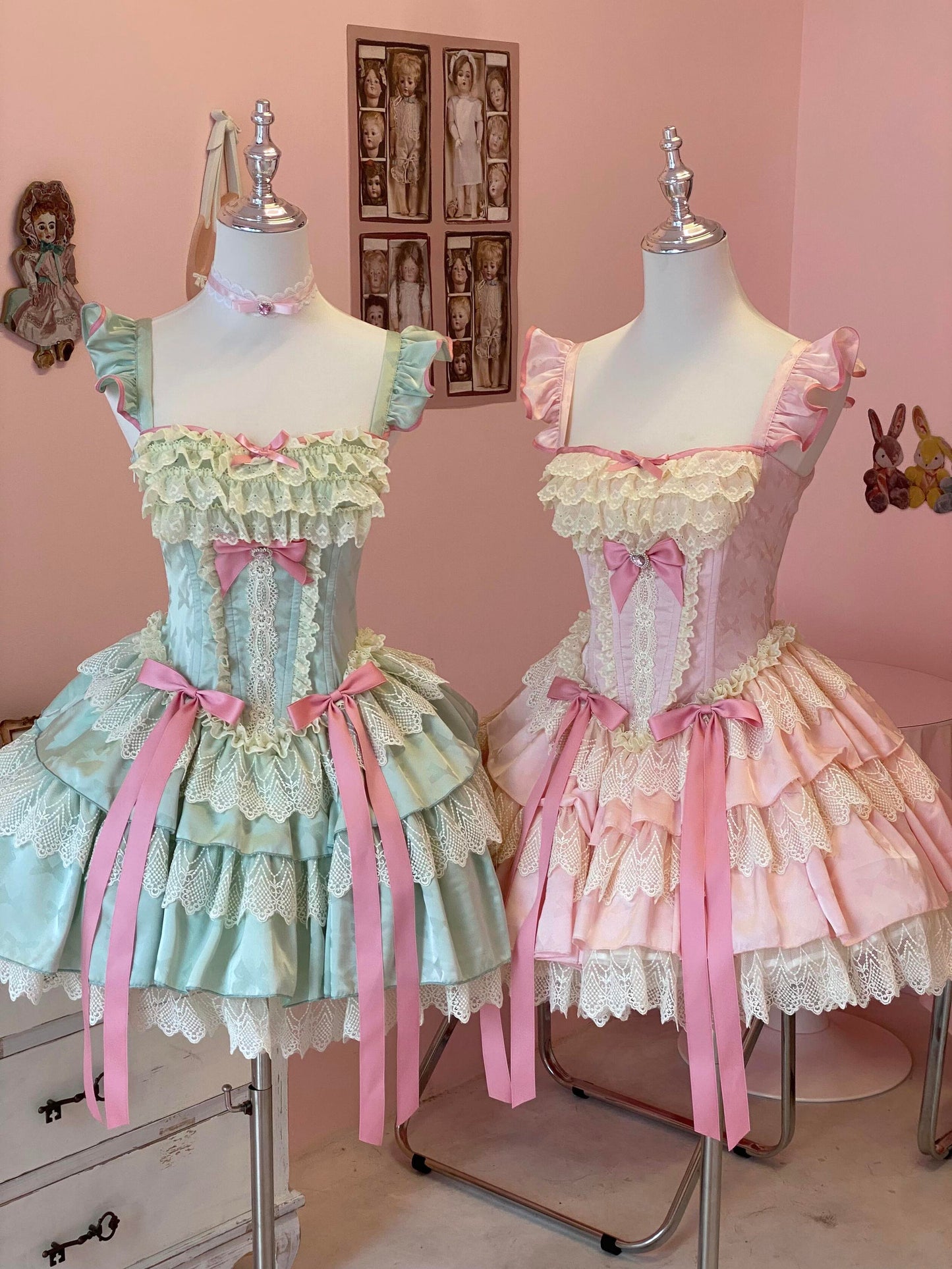 Sweet Mint Strawberry Candy Bow Ballet Rococo Dress