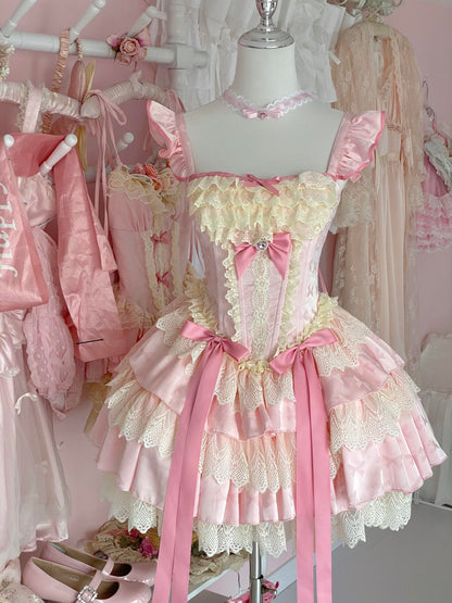 Sweet Mint Strawberry Candy Bow Ballet Rococo Dress