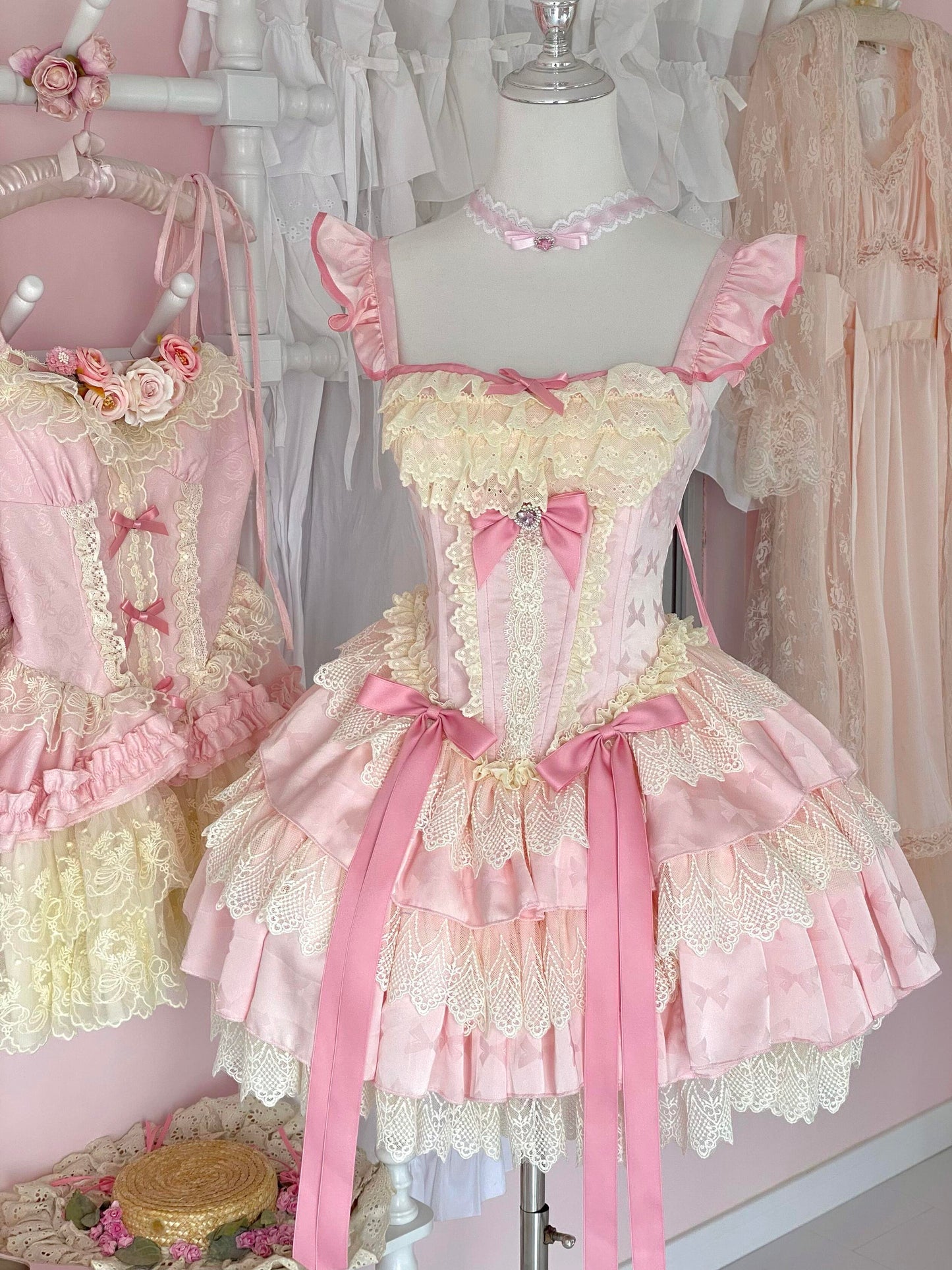 Sweet Mint Strawberry Candy Bow Ballet Rococo Dress