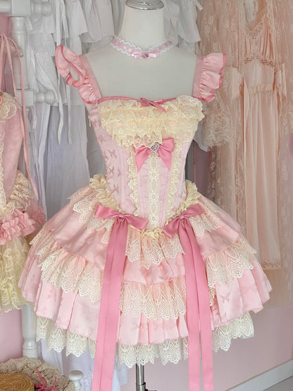 Sweet Mint Strawberry Candy Bow Ballet Rococo Dress