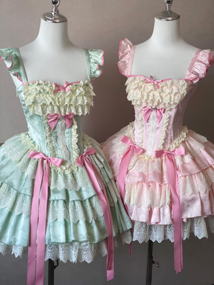 Sweet Mint Strawberry Candy Bow Ballet Rococo Dress