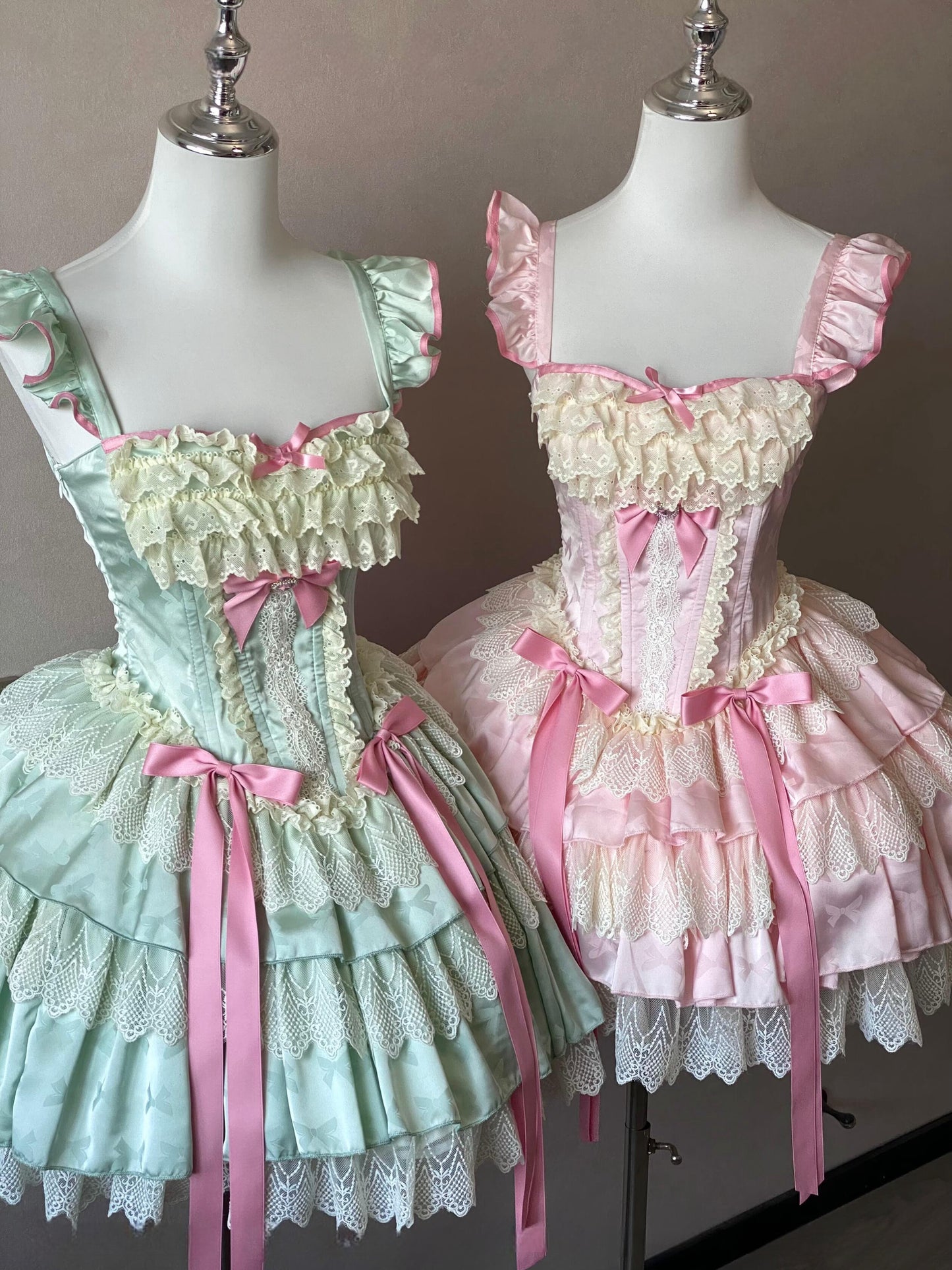 Sweet Mint Strawberry Candy Bow Ballet Rococo Dress