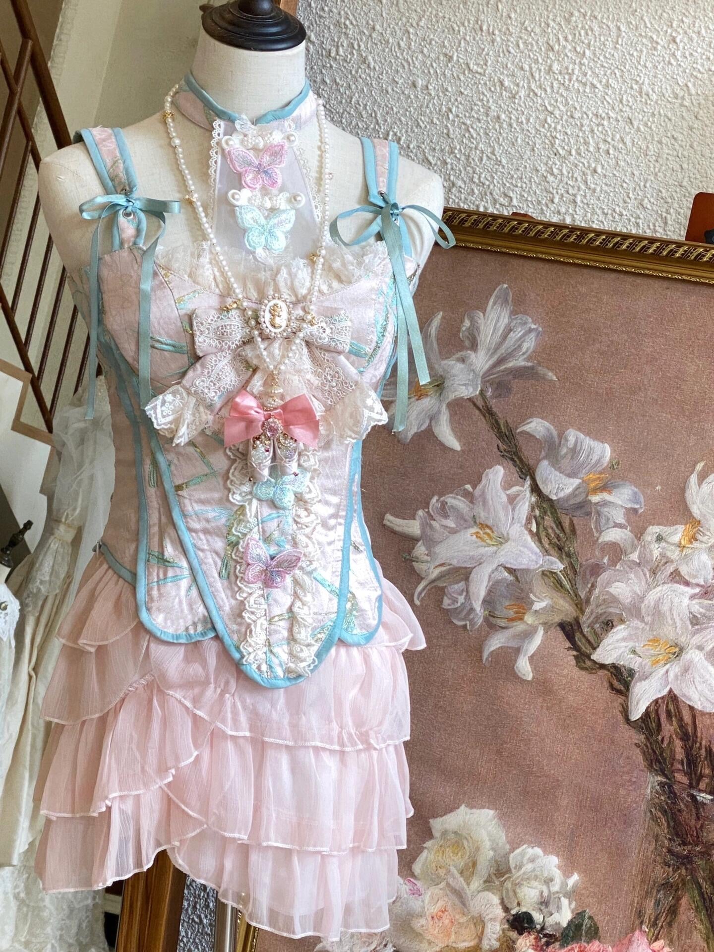 Golden Canary Eastern Rococo Chinoiserie Romance Dress Set