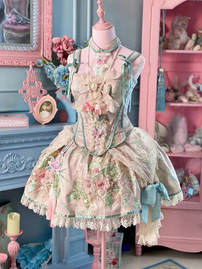 Golden Canary Eastern Rococo Chinoiserie Romance Dress Set