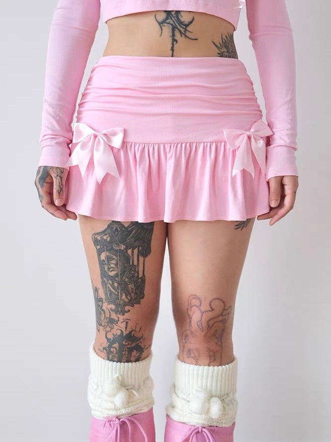 ♡ Мини-юбка со складками розового цвета и балетным бантом ♡