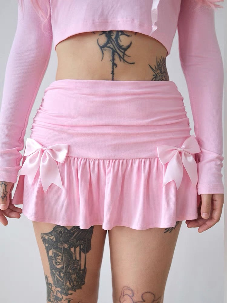 ♡ Мини-юбка со складками розового цвета и балетным бантом ♡