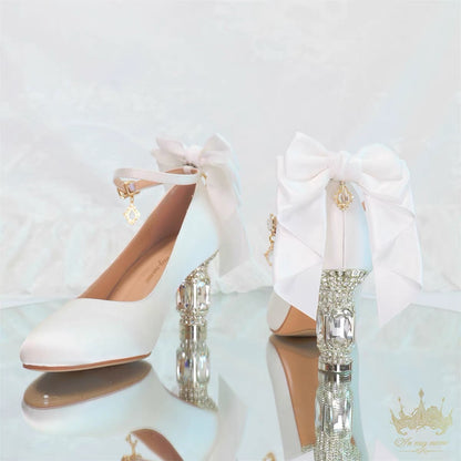 ♡ Inmyname ♡ - Gemstone Bow Leather Heels