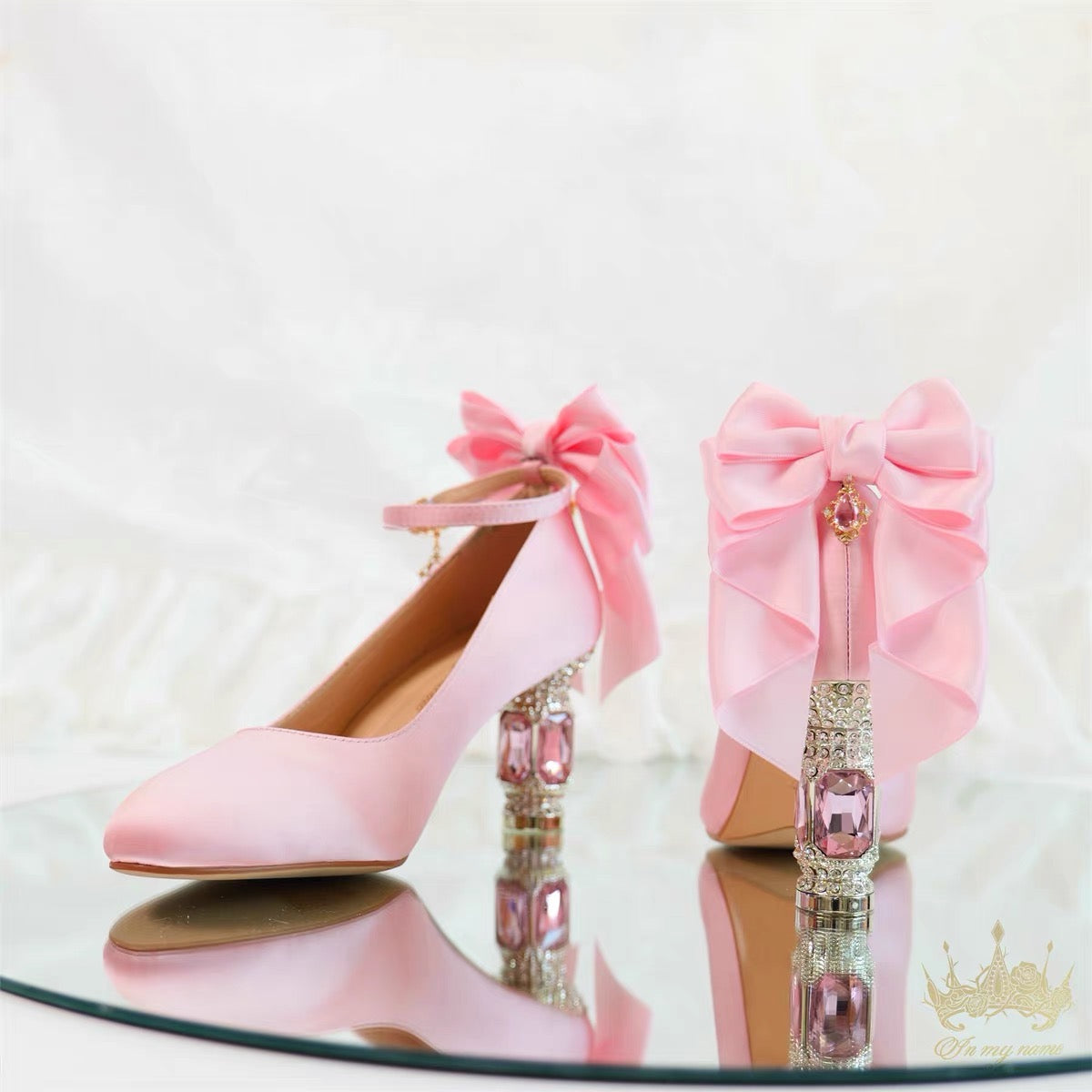 ♡ Inmyname ♡ - Gemstone Bow Leather Heels