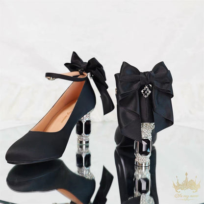 ♡ Inmyname ♡ - Gemstone Bow Leather Heels