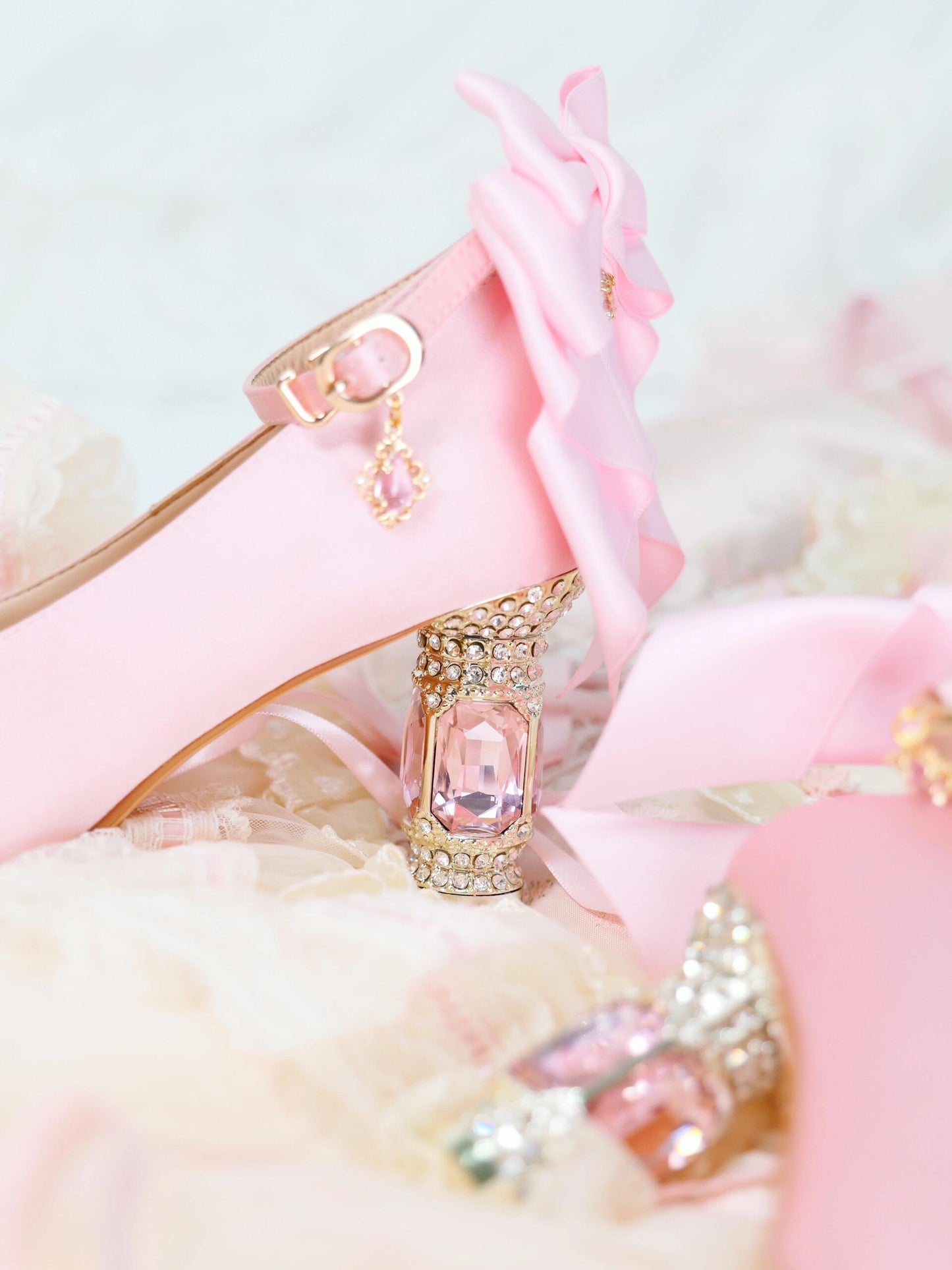 ♡ Inmyname ♡ - Gemstone Bow Leather Heels