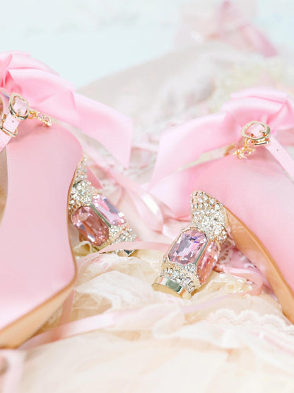 ♡ Inmyname ♡ - Gemstone Bow Leather Heels