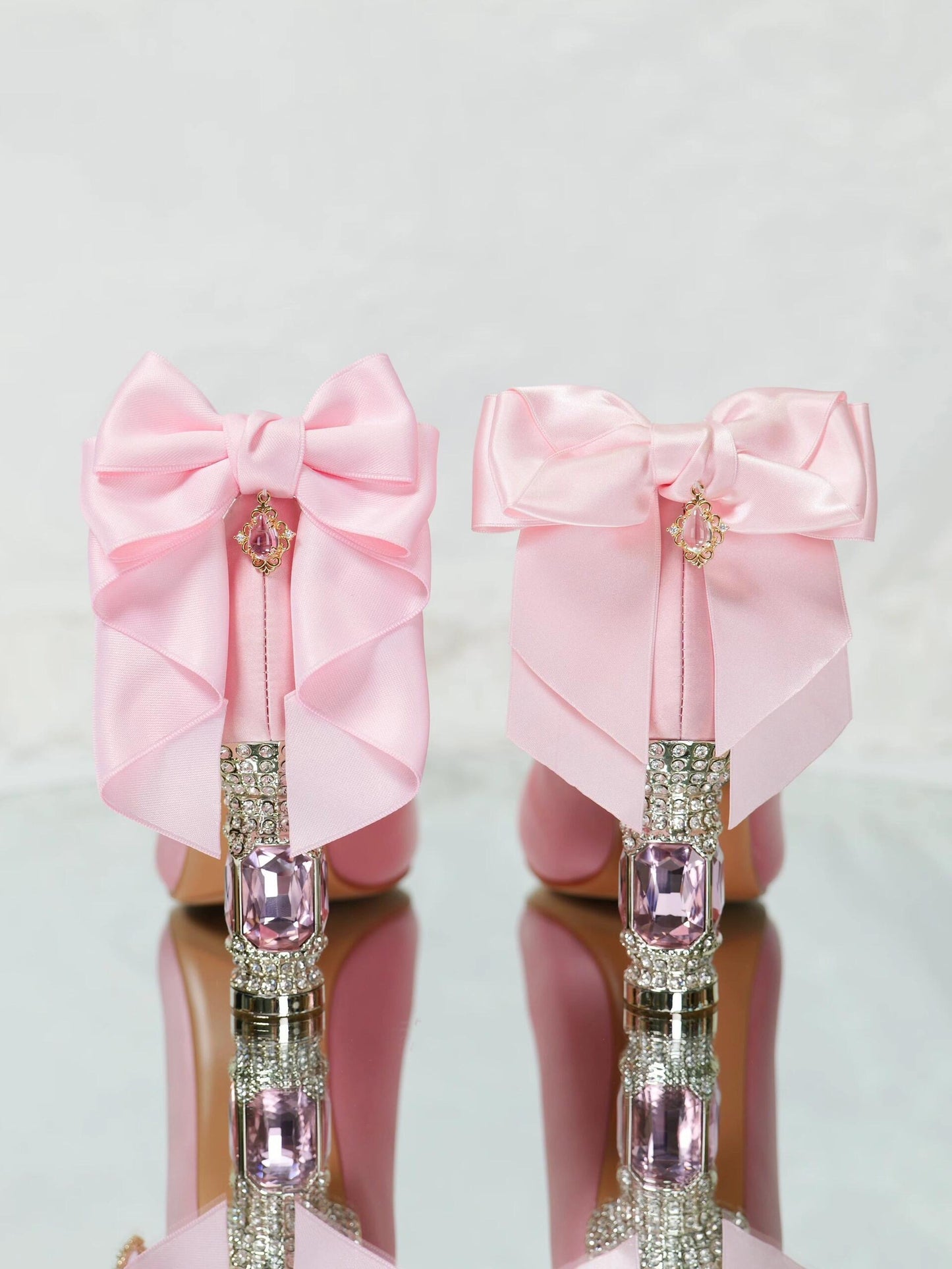 ♡ Inmyname ♡ - Gemstone Bow Leather Heels