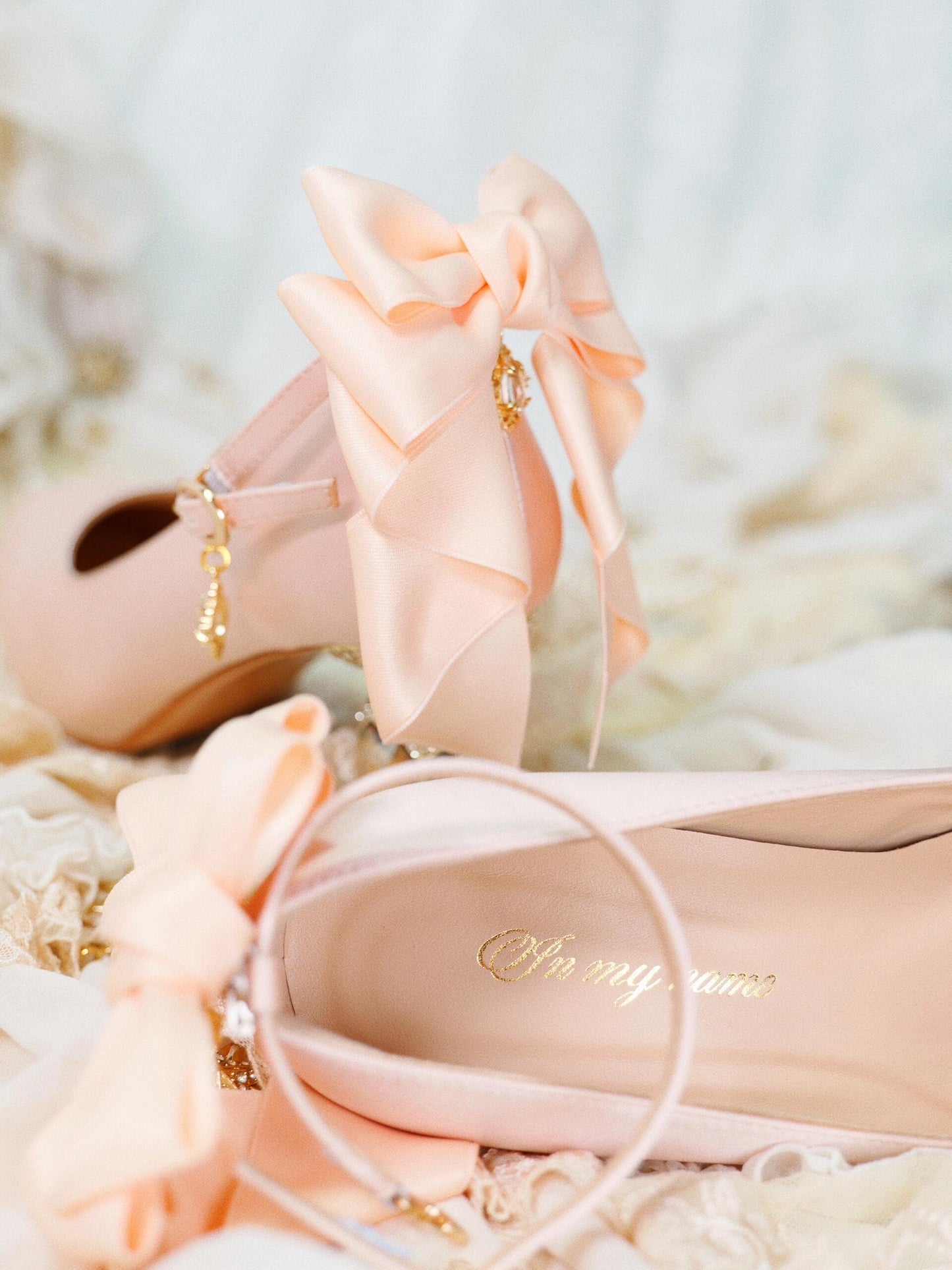 ♡ Inmyname ♡ - Gemstone Bow Leather Heels