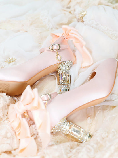 ♡ Inmyname ♡ - Gemstone Bow Leather Heels