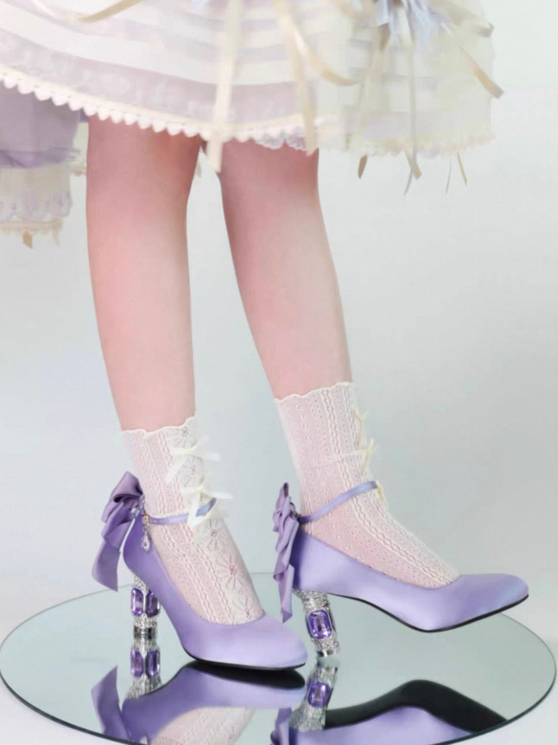 ♡ Inmyname ♡ - Gemstone Bow Leather Heels