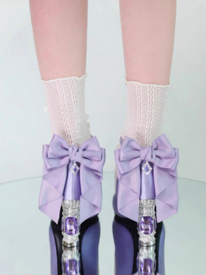 ♡ Inmyname ♡ - Gemstone Bow Leather Heels